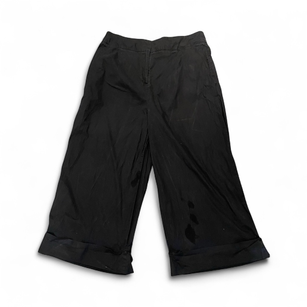 Zapelle Women’s Black Cropped Dress Pants Size 2X (20W) Wide Leg Cuffed Hem
